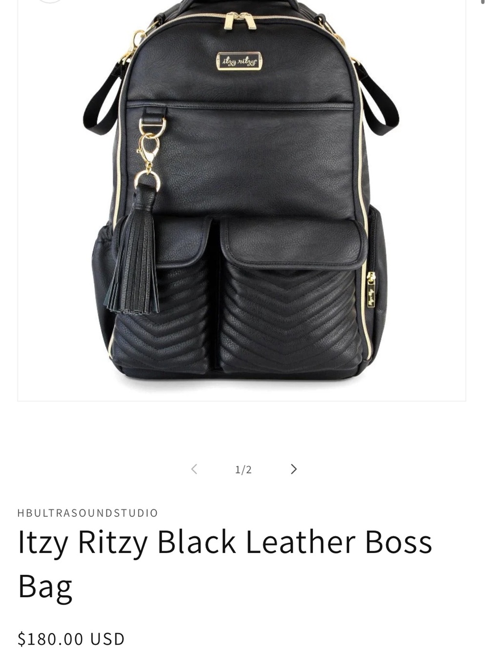 Itzy Ritzy Black Quilted Leather Backpack with Gold Hardware